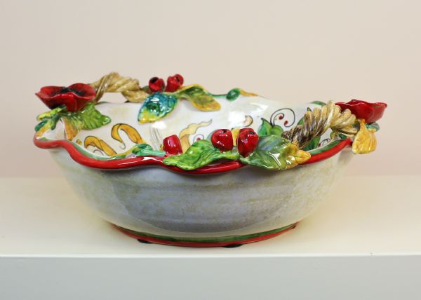 ROUND CENTERPIECE WITH POPPIES AND EAR OF CORN cm.37d
